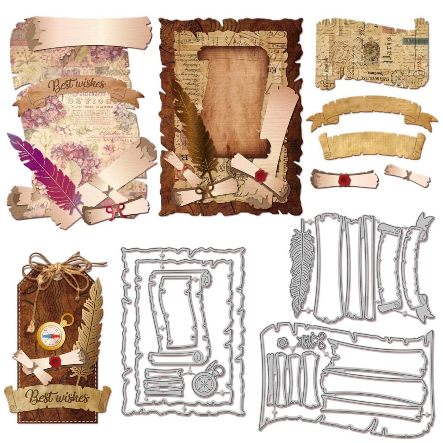 GLOBLELAND Vintage Scroll Banner Cutting Dies for DIY Scrapbooking Metal Deck...