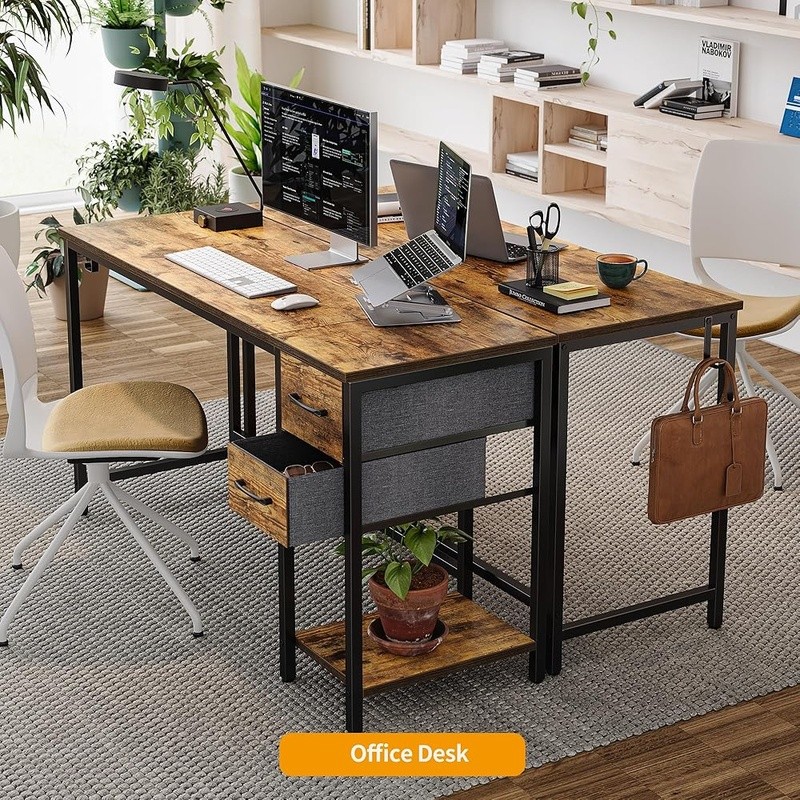 Reversible Small Computer Desk W/ Ample Storage & Easy Assembly Drawers New