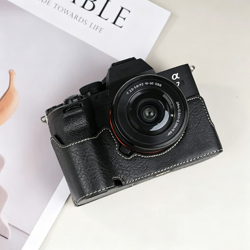 For Sony a7m4 a7r5 PU Leather Camera Bag Dock Case Base Protection Cover Shell