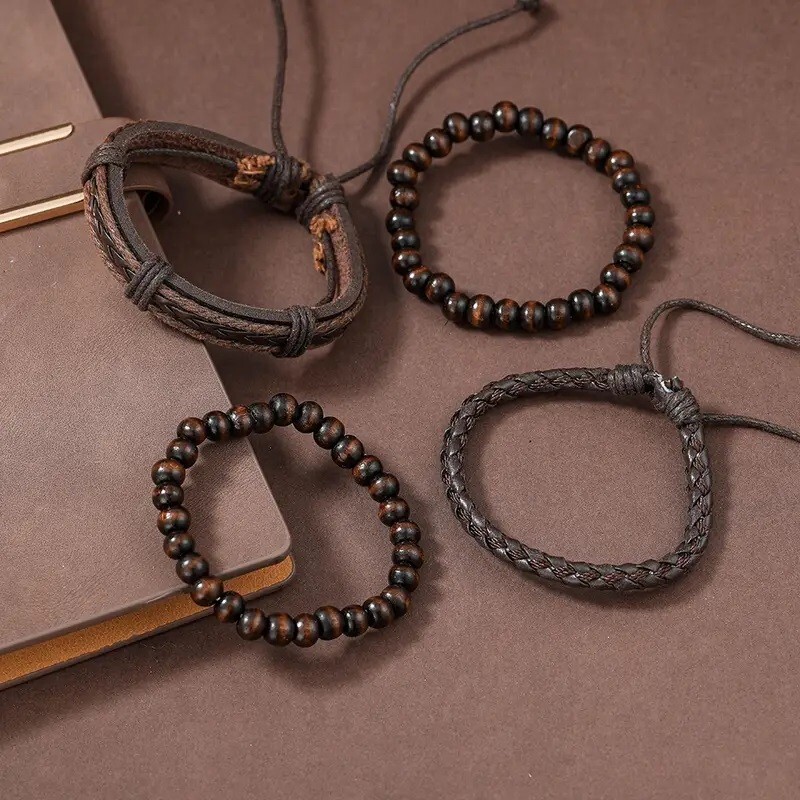 4 piece Woven Handmade Bracelet with Beads