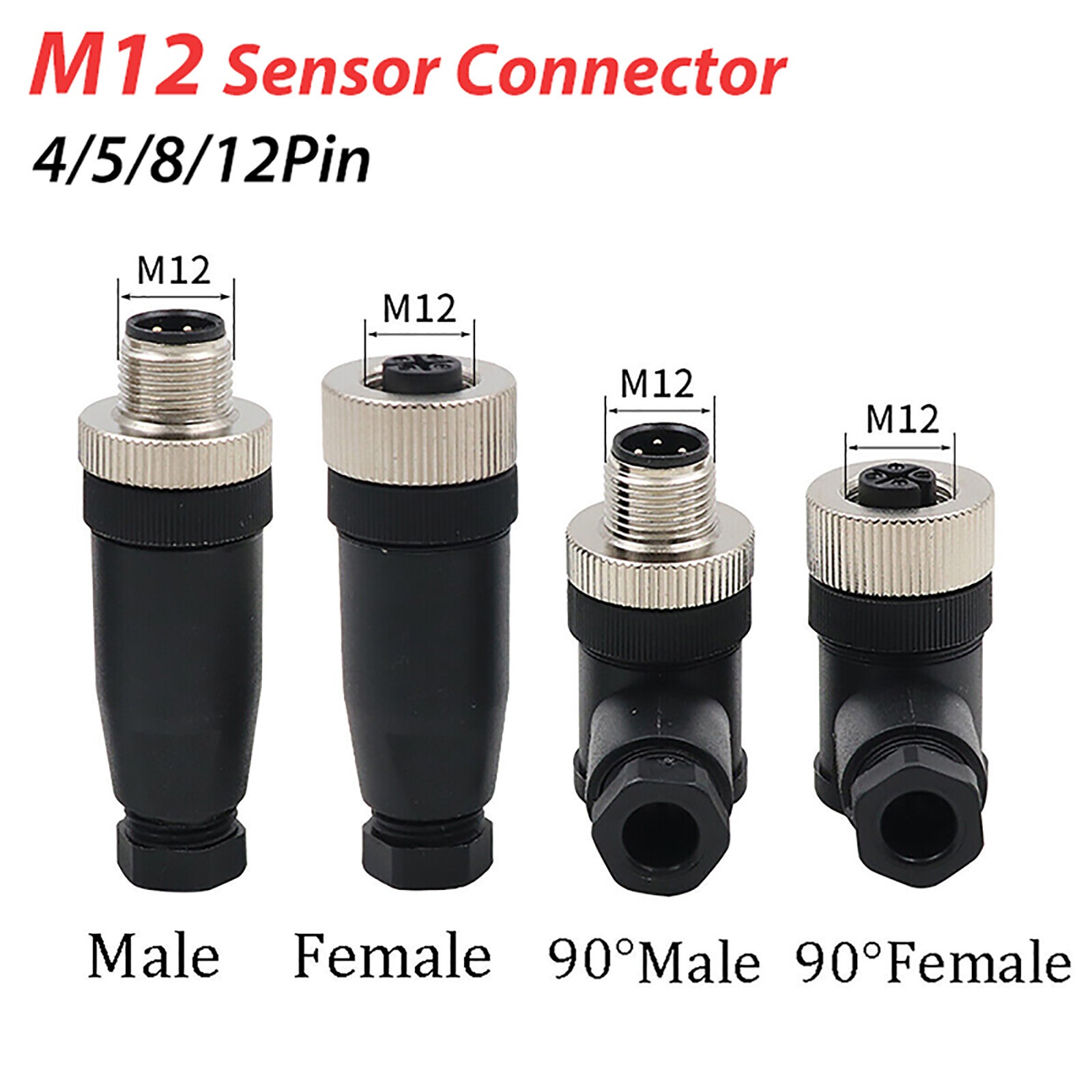M12 Sensor Male Female Straight Angled 4Pin-12Pin A-Coded, kV PG7