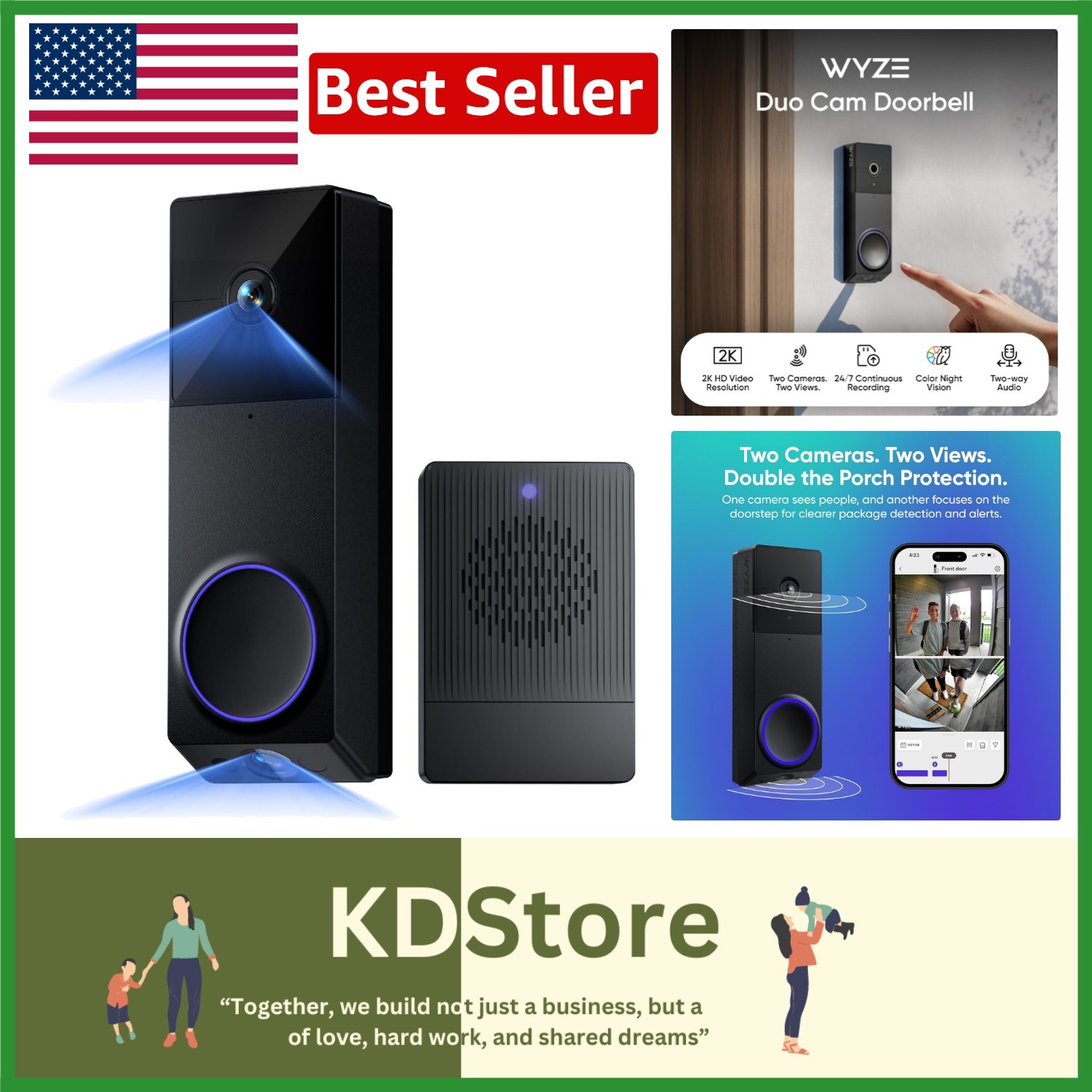 Rechargeable Wireless Duo Cam Doorbell: 2K Video & Smartphone Compatible