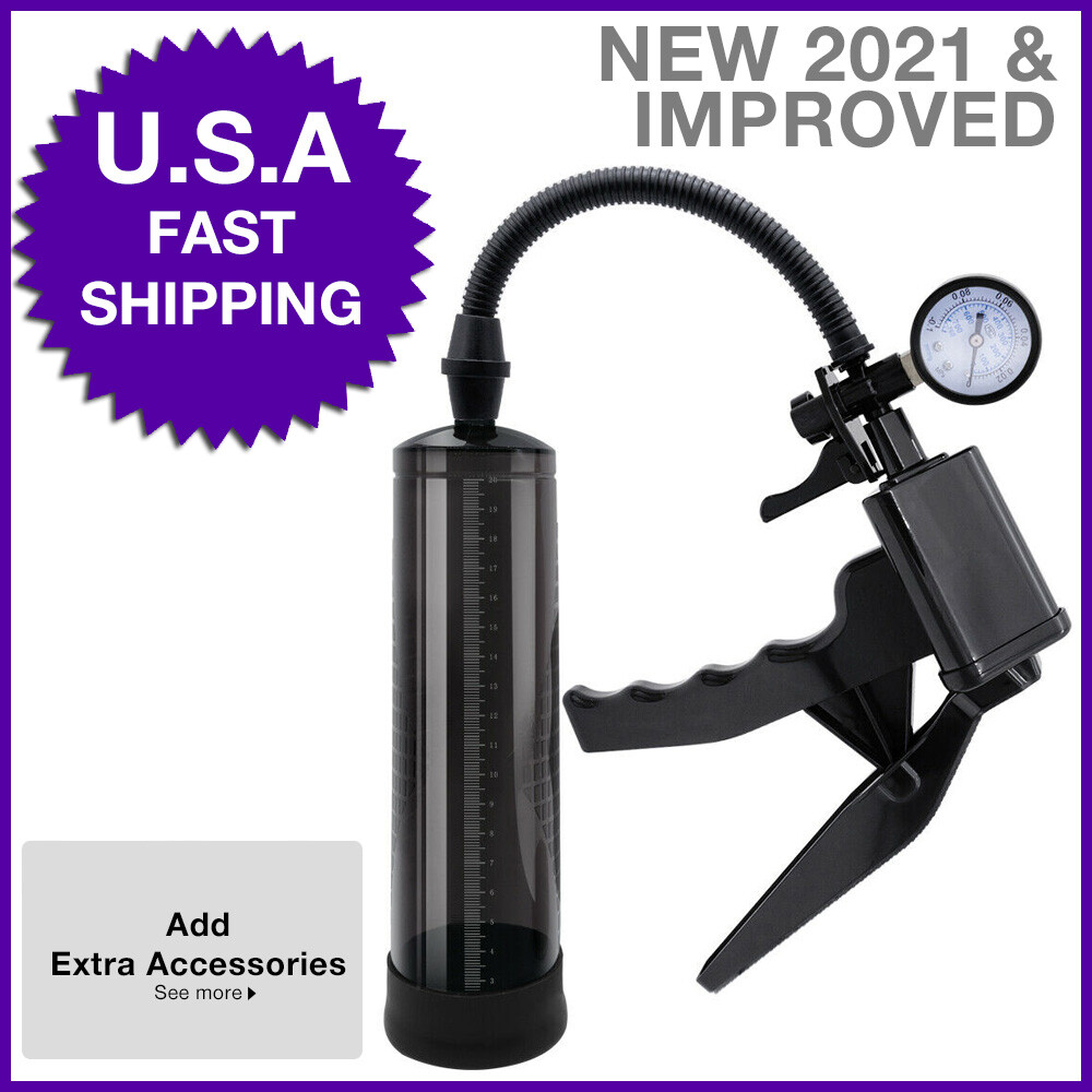 8" Male Vacuum Penis Pump Advanced Pistol Grip - Enlarger Enhancement Black