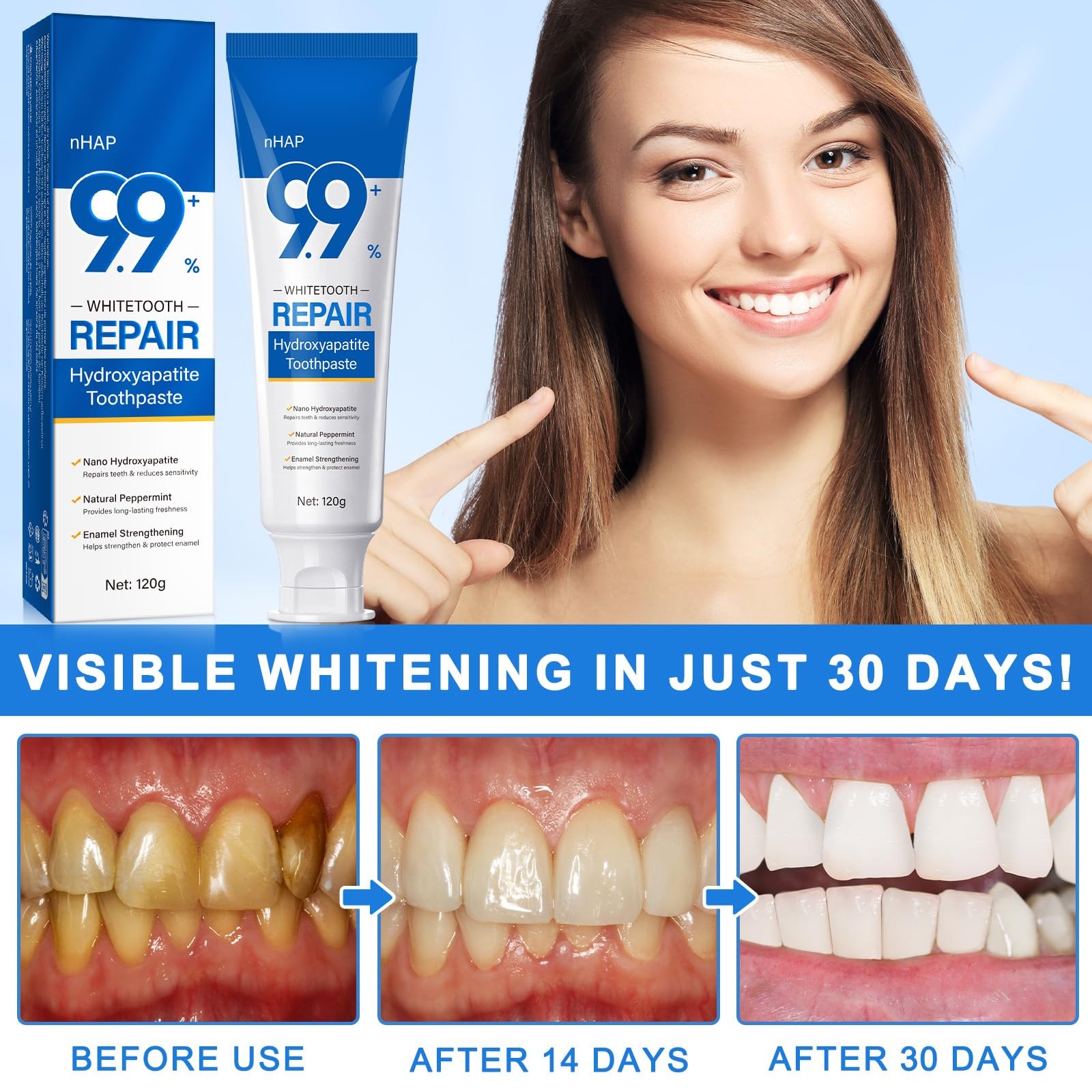 9.9% Hydroxyapatite Toothpaste Nano Hydroxyapatite Toothpaste Protects Enamel...