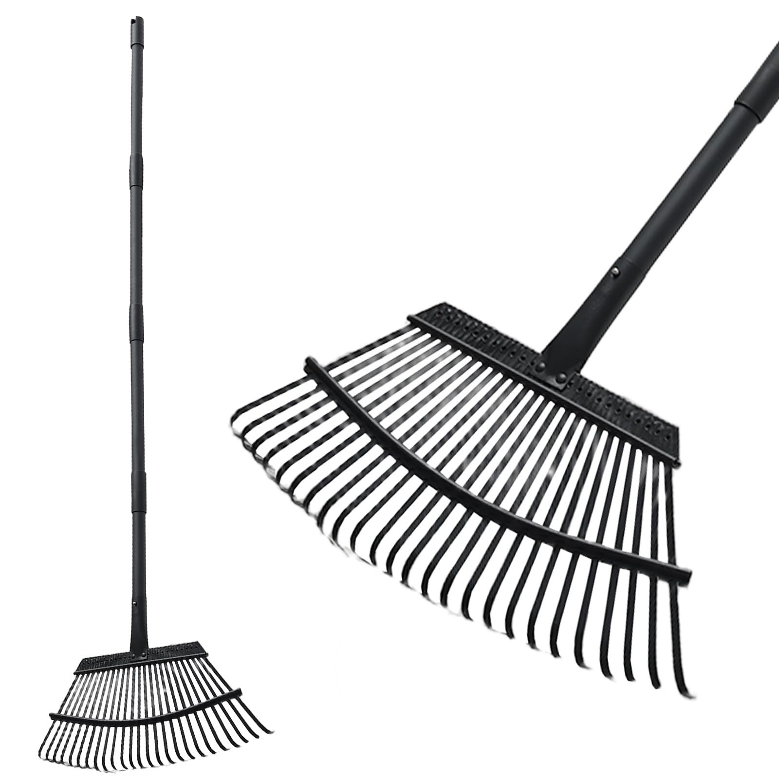 TwinkleTool Leaf Rake 25 Metal Tines Black