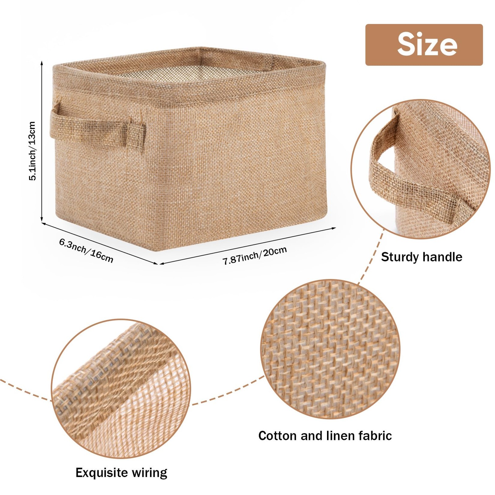 AARAINBOW Storage Basket Bins Canvas Mini Cubes 3 Jute