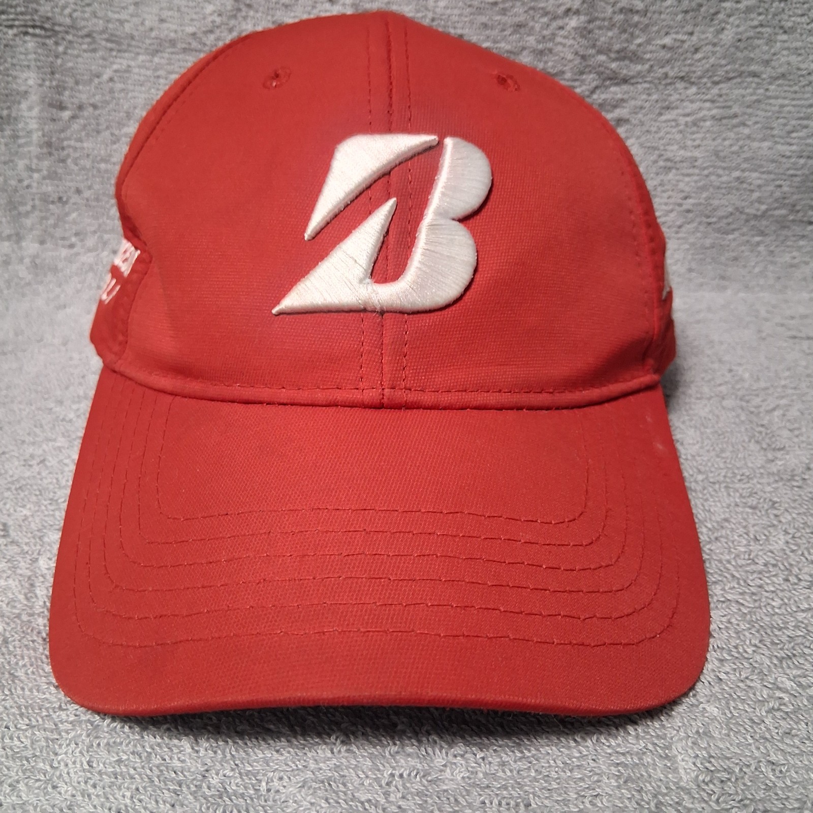 Bridgestone Golf Hat Cap Strap Back Red White Logo Performance Golfing Mens