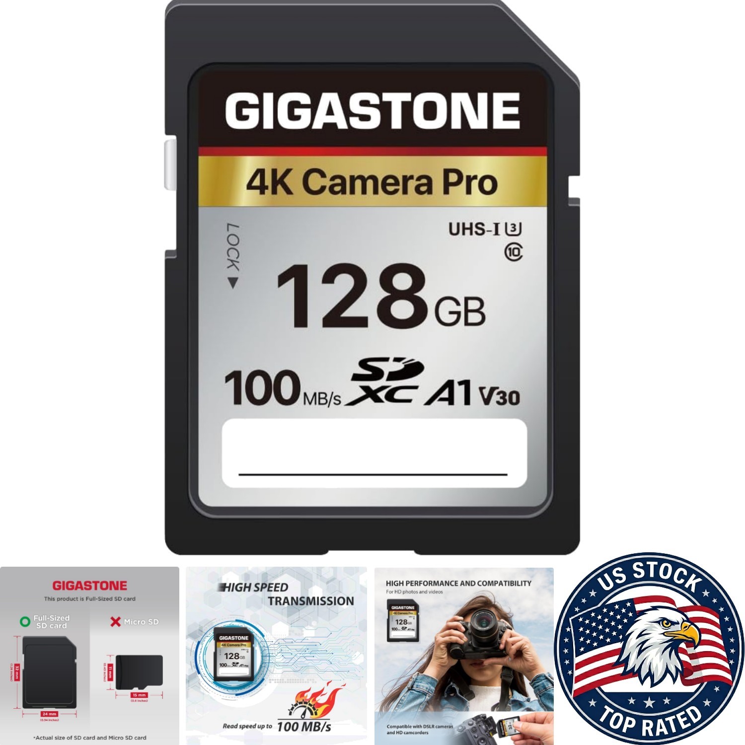 128GB UHS-I V30 SD Card for 4K UHD Videos – Magnetic & Shock-Proof Case Included