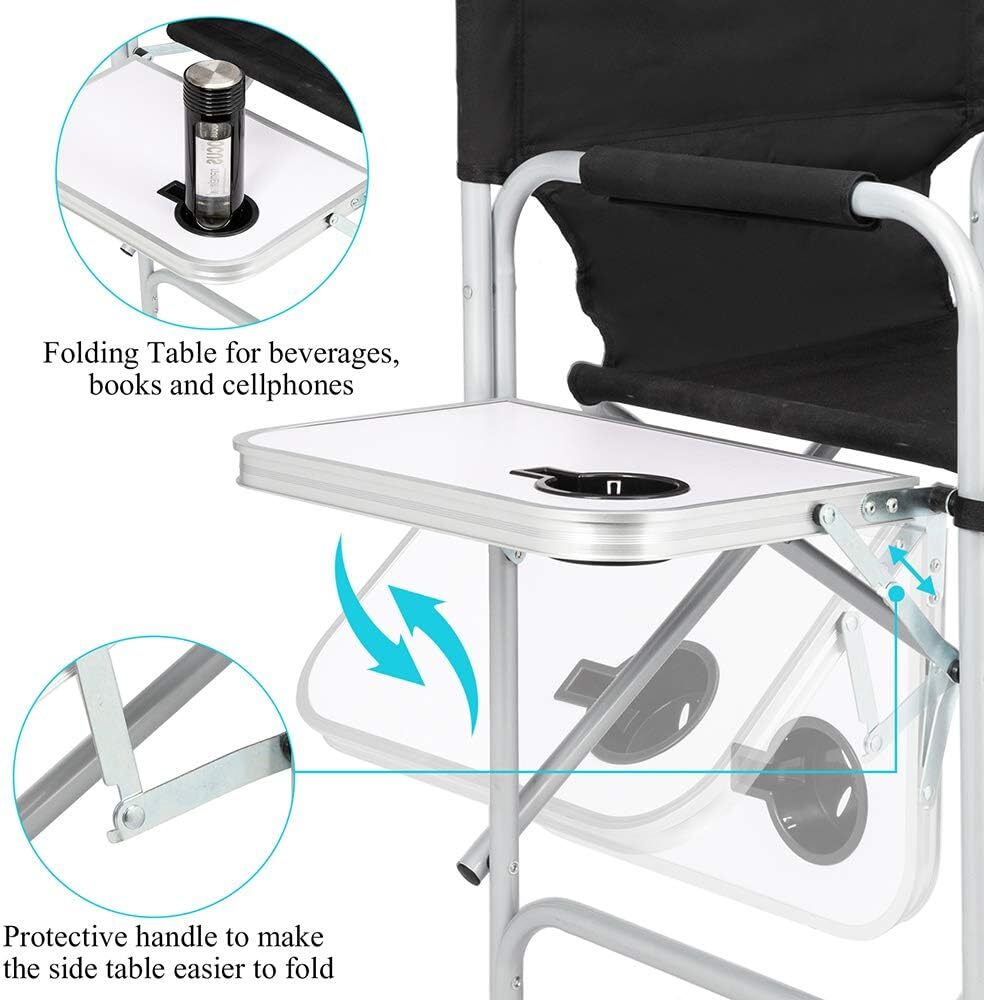 26"Tall Directors Chair Bar Height Seat Folding w/Side Table Storage Bag, 300Lbs