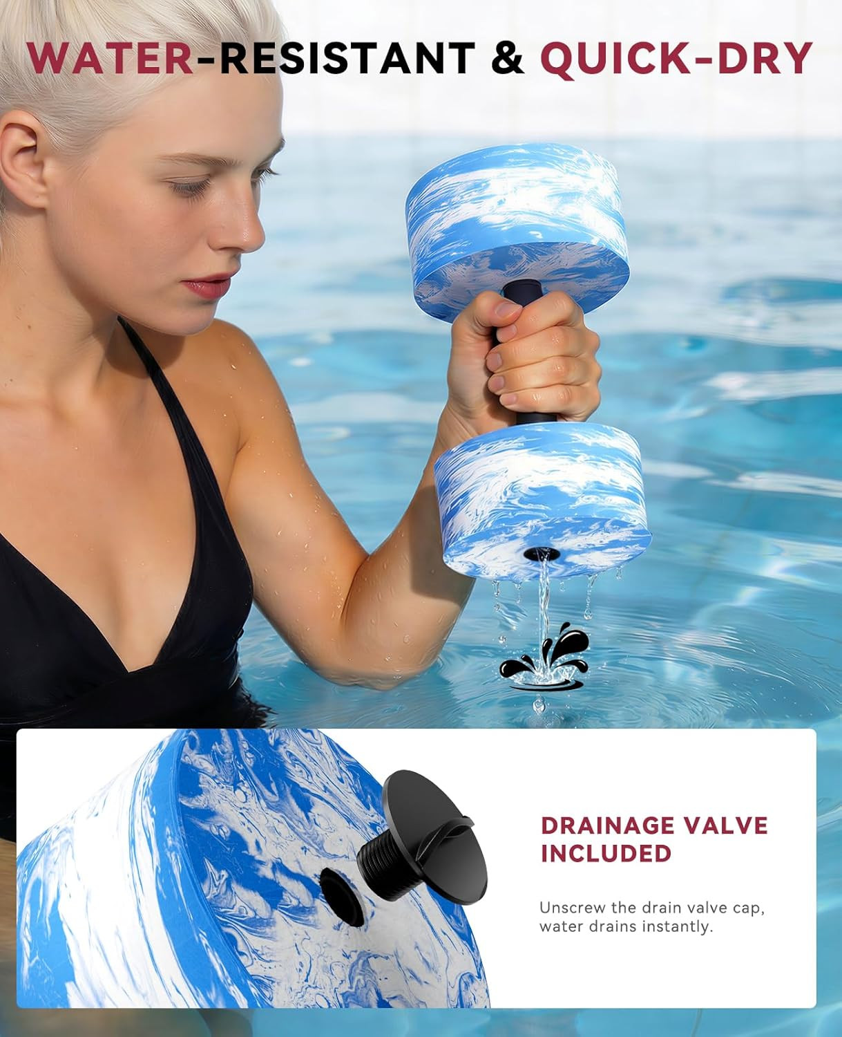 HAPBEAR 3-in-1 Aquatic Exercise Dumbbells, Adjustable Water Weights for Pool Exe