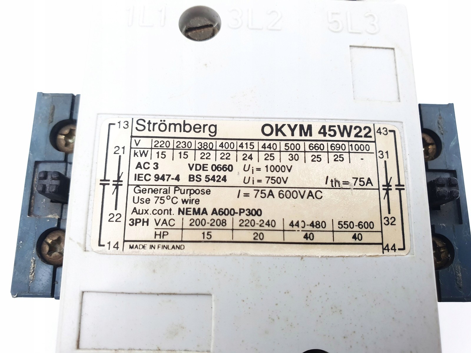 CONTACTOR ABB STROMBERG OKYM 45W22
