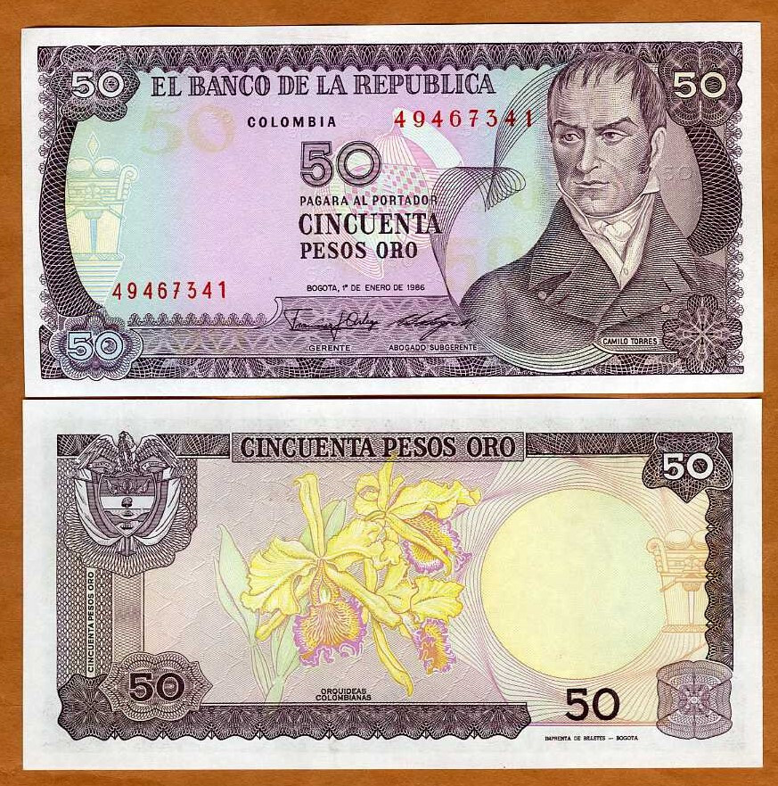 Colombia, 50 Pesos Oro, 1986, P-425b, UNC Orchids
