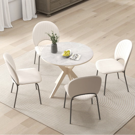 36-Inch Mid Century Modern Kitchen Table with Faux Marble Tabletop and Solid Rub