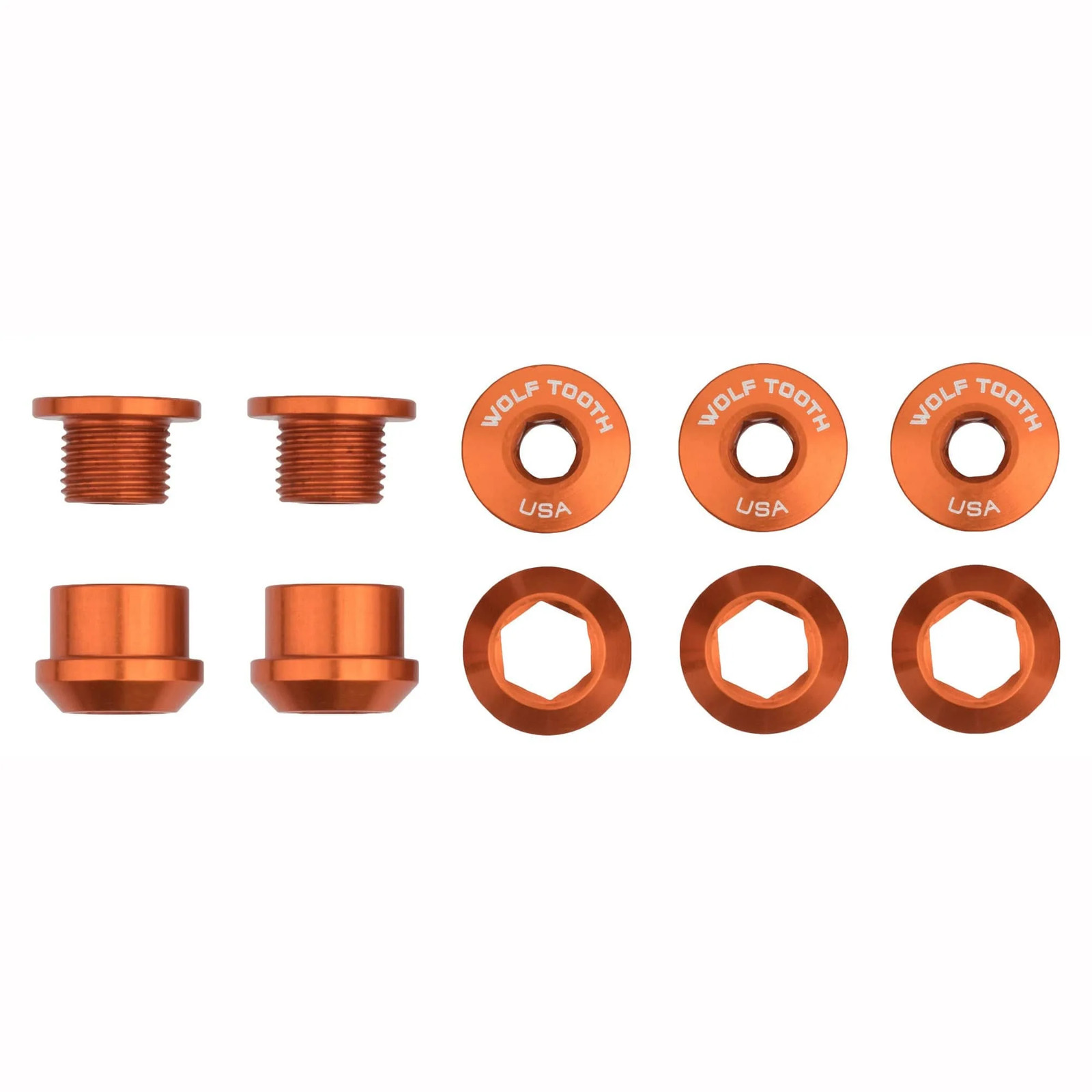 Wolf Tooth 1x Chainring Bolt Set - 7075-T6 Aluminum, Dual Hex, Orange, 6mm