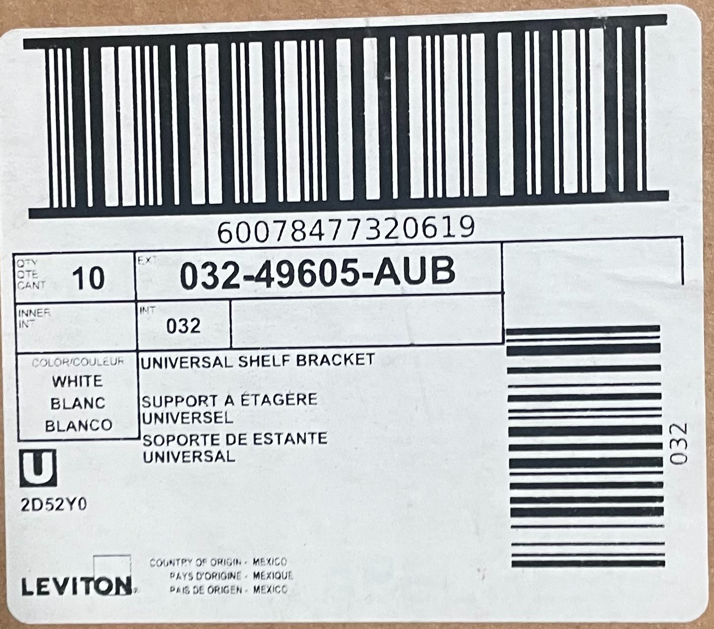 Leviton 49605-AUB Universal Shelf Brackets – 10-Pack