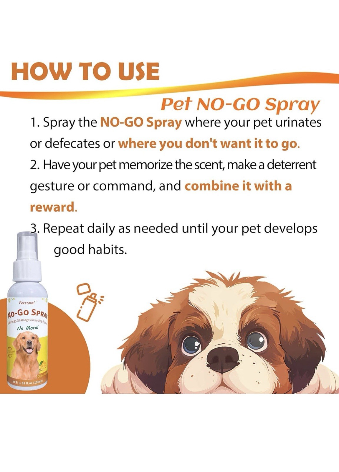 Petstoral Pet No-Go & Puppy Potty Training Spray 3.38 Fl Oz/100ml Kit