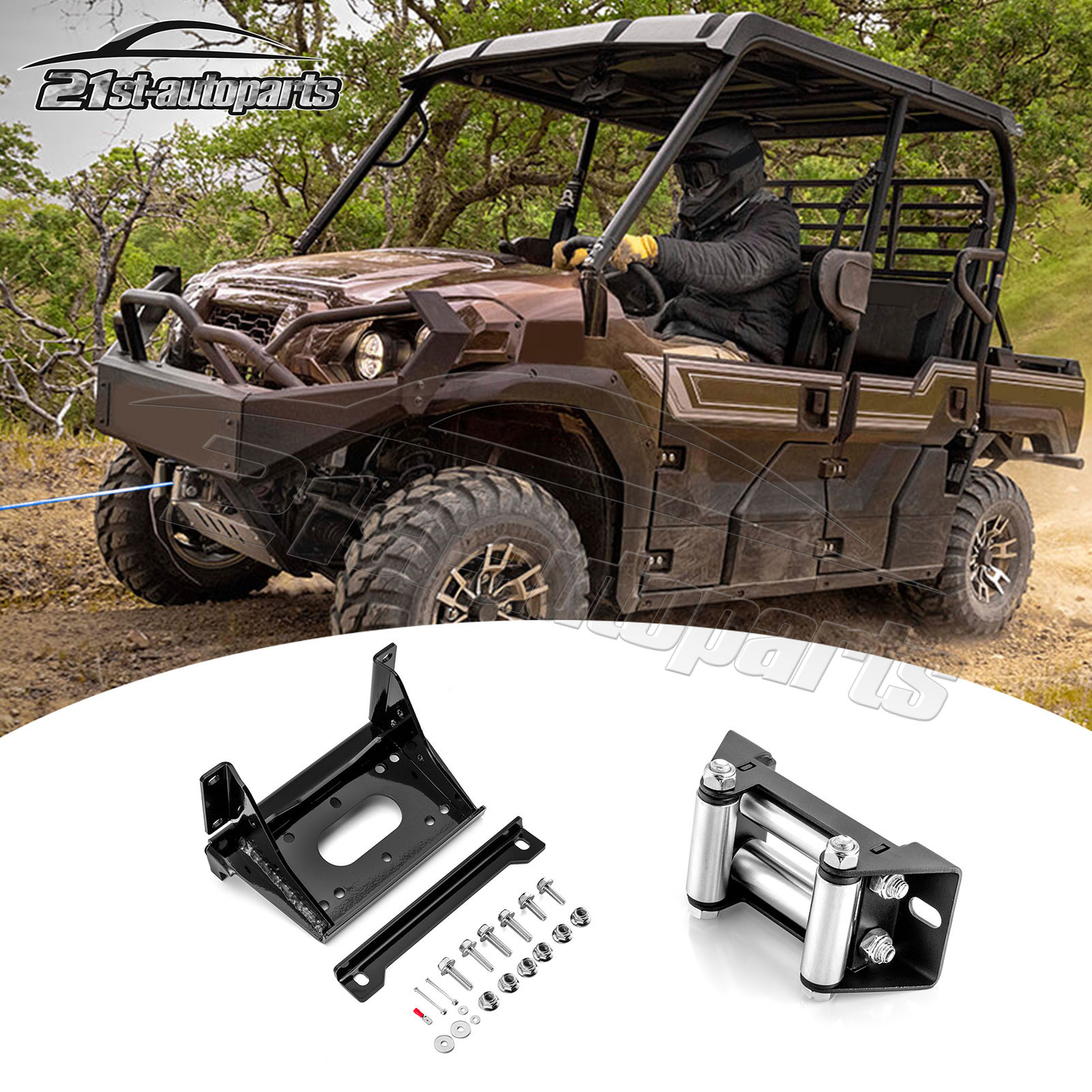Winch Mount+4 7/8" Roller Fairlead For Kawasaki 820 1000 Mule PRO-FXT/FX/FXR/DXT