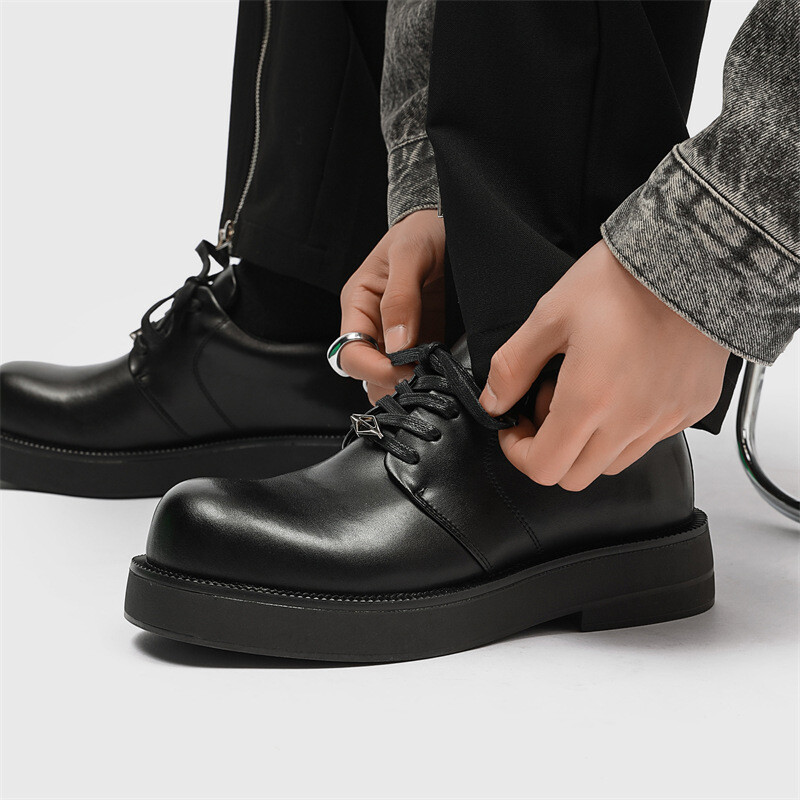 Mens Lace Up Round Toe Thicken Soled Casual Dress Business Party Nightclub Shoes
