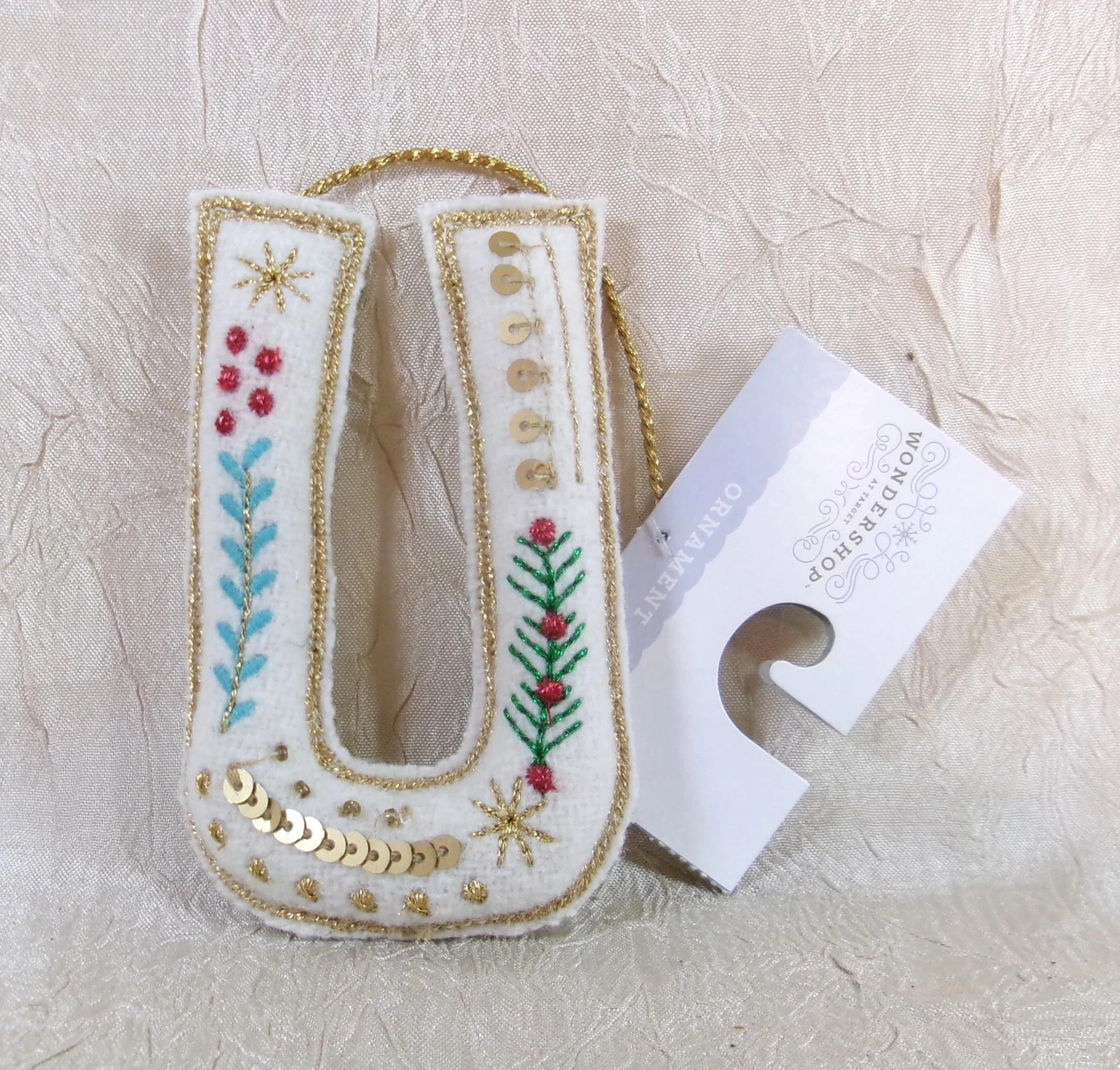 Initial U Fabric Christmas Holiday Ornament Wondershop Brand New with Tag