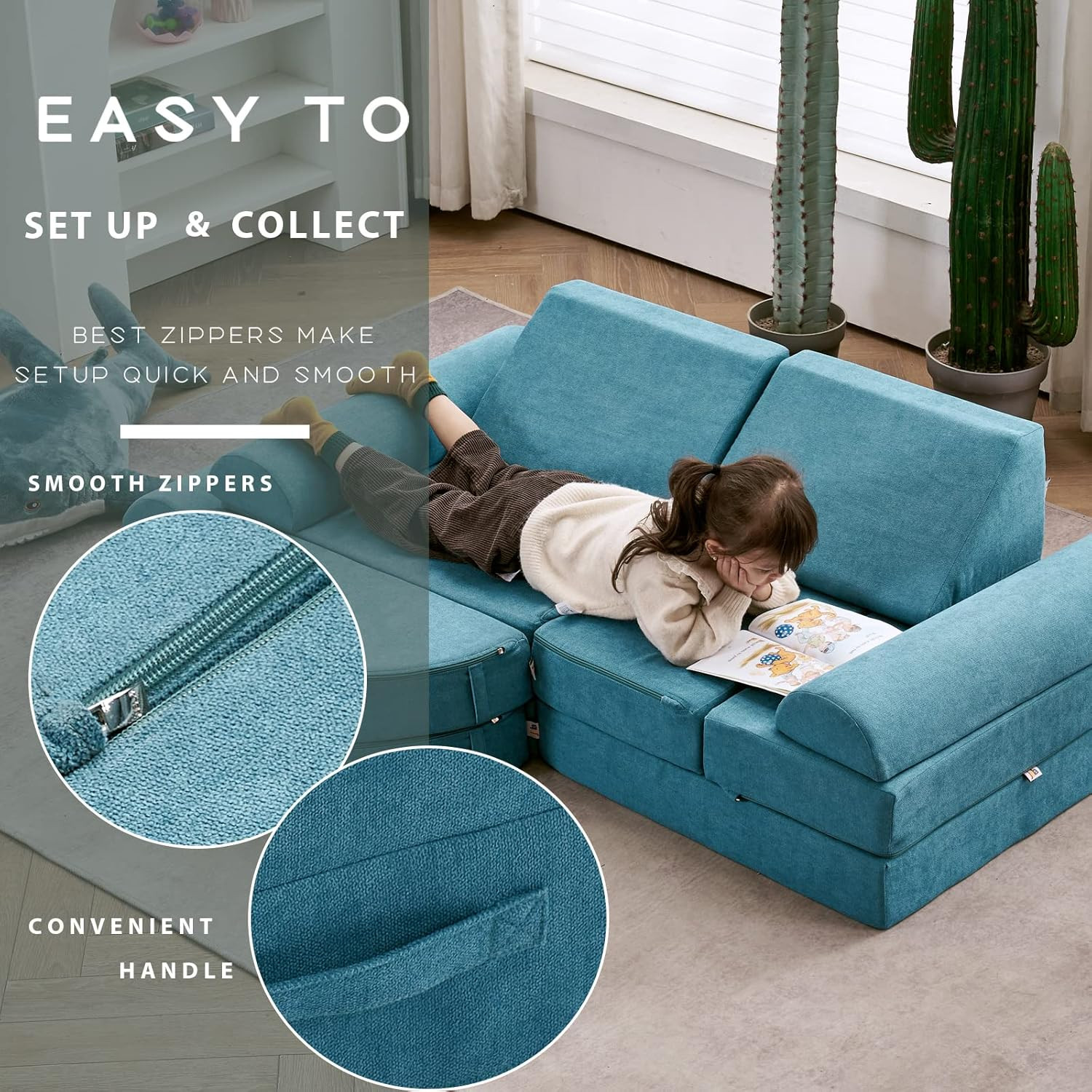 Luxury Modular Foam Couch for Kids & Adults - Playhouse Set (Teal)