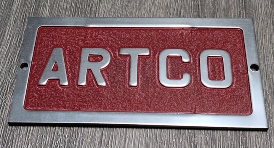 Vintage ARTCO Cast Aluminum Machine Nameplate  Industrial Tool Tags VTG