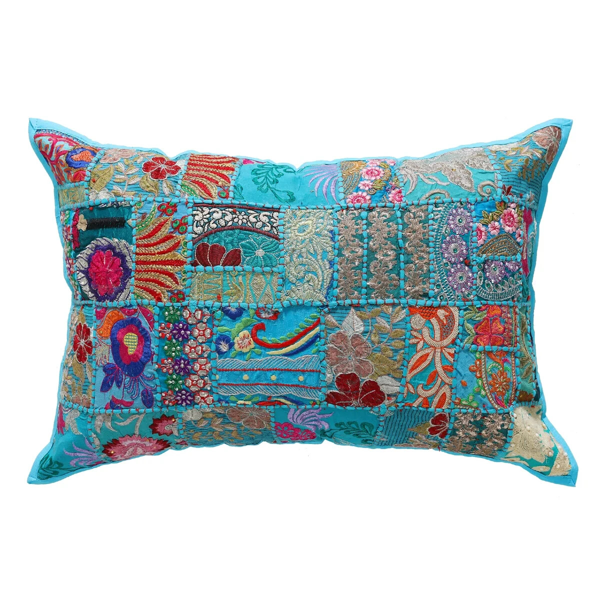 Handmade Boho Patchwork Cushion Vintage Turquoise Throw Pillow Cover 40x60 cm