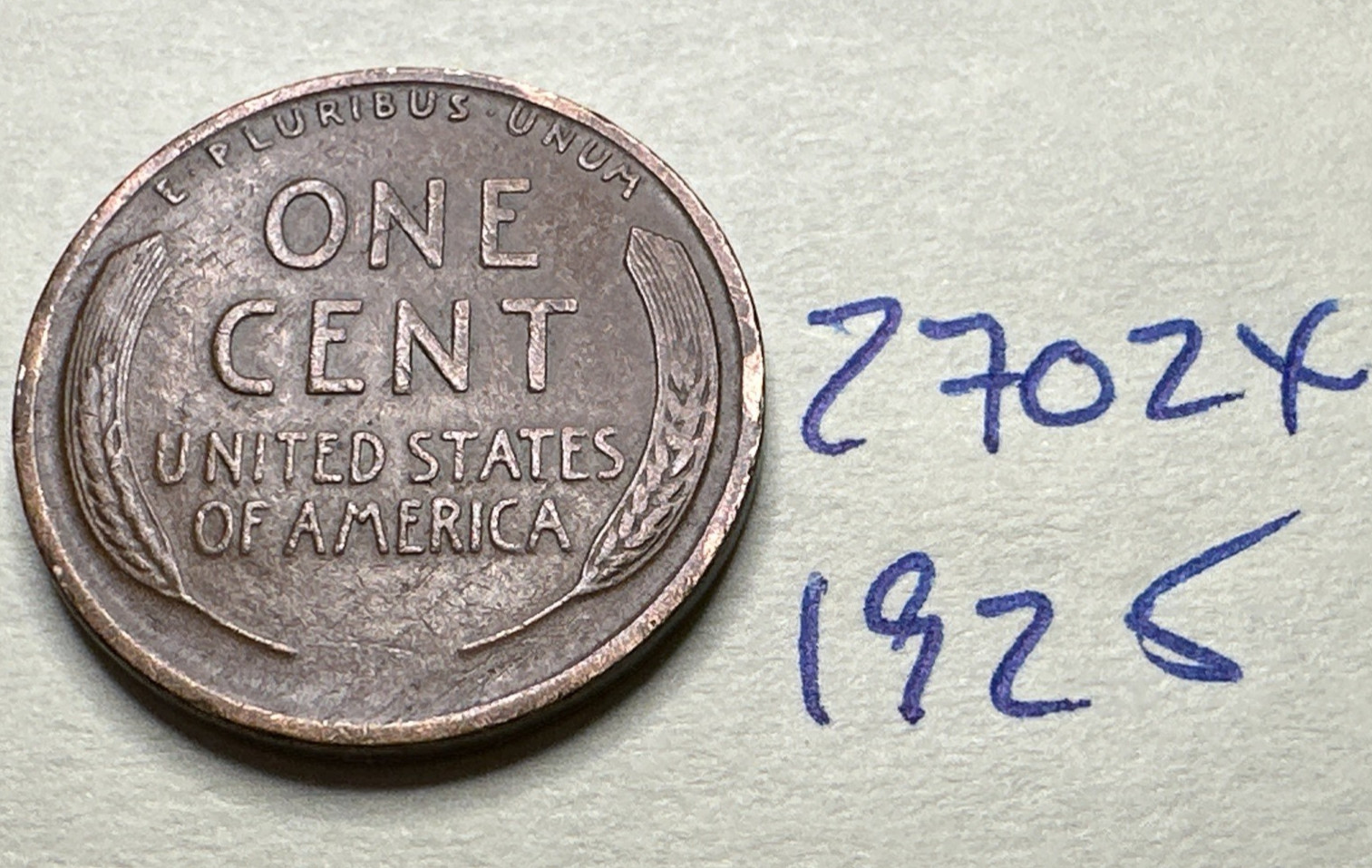 1925 1C BN Lincoln Cent WHEAT PENNY 2702X