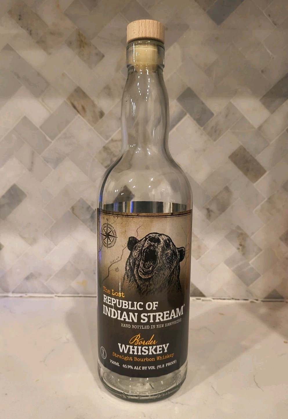 The Lost Republic Of Indian Stream Straight Bourbon Empty Bottle 750 ml w/ Cork
