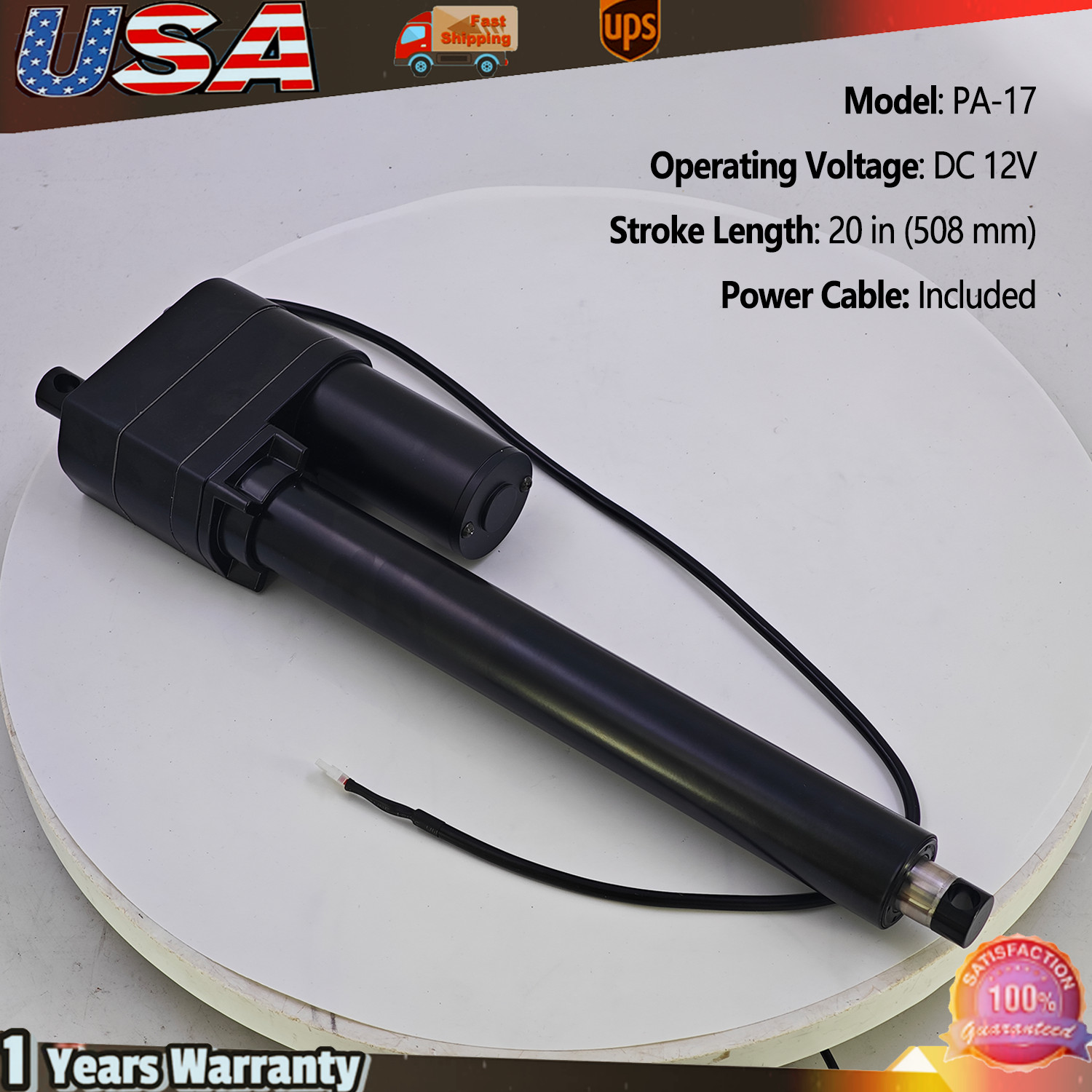 NEW 12V Industrial Linear Actuator 20" Stroke 2000 lbs Force PA-17 Model US