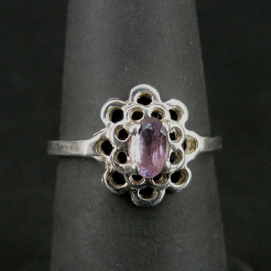 Ring Silver Cluster Flower Amethyst Stone Purple Band Sterling 925 Size 5 Ring
