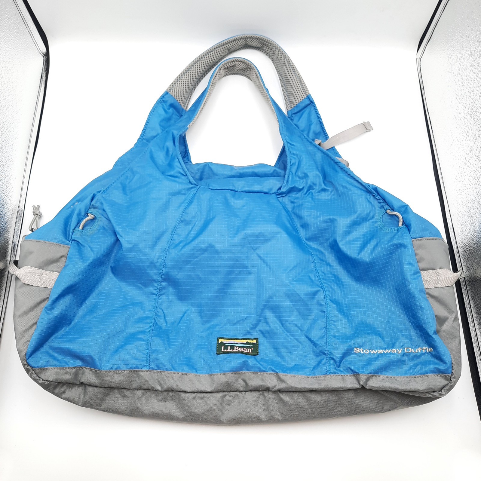 LL Bean Stowaway Duffle Bag Blue Foldable Packable Carry On Travel Discontinued