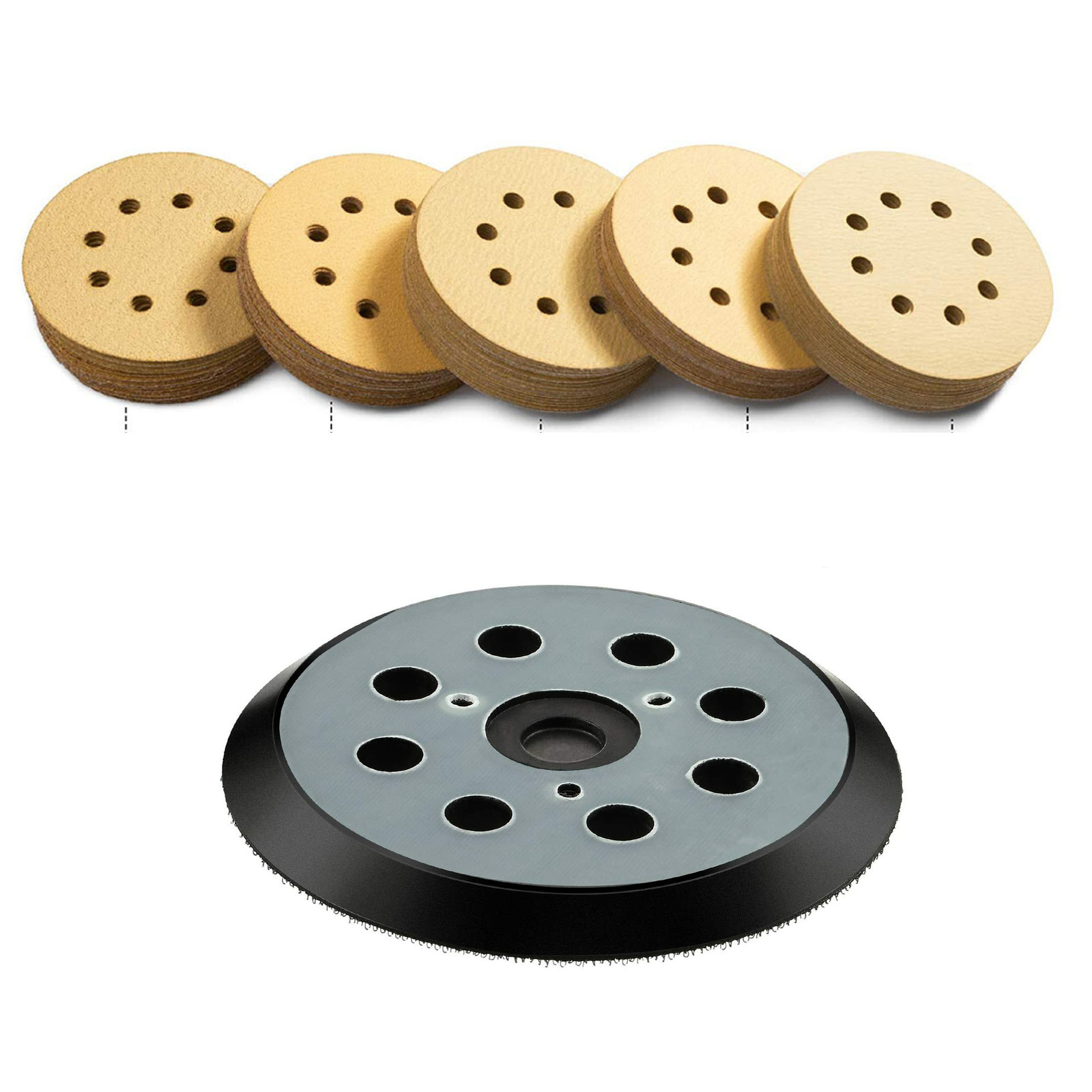 5inch Sanding Discs 60-220 Grit 8-Hole With 125MM Orbital Sander Replacement Pad