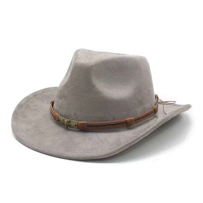 Gray Western Cowboy Cowgirl Hat, Skull Ace Band, Felt Wide Brim Men Women Rodeo