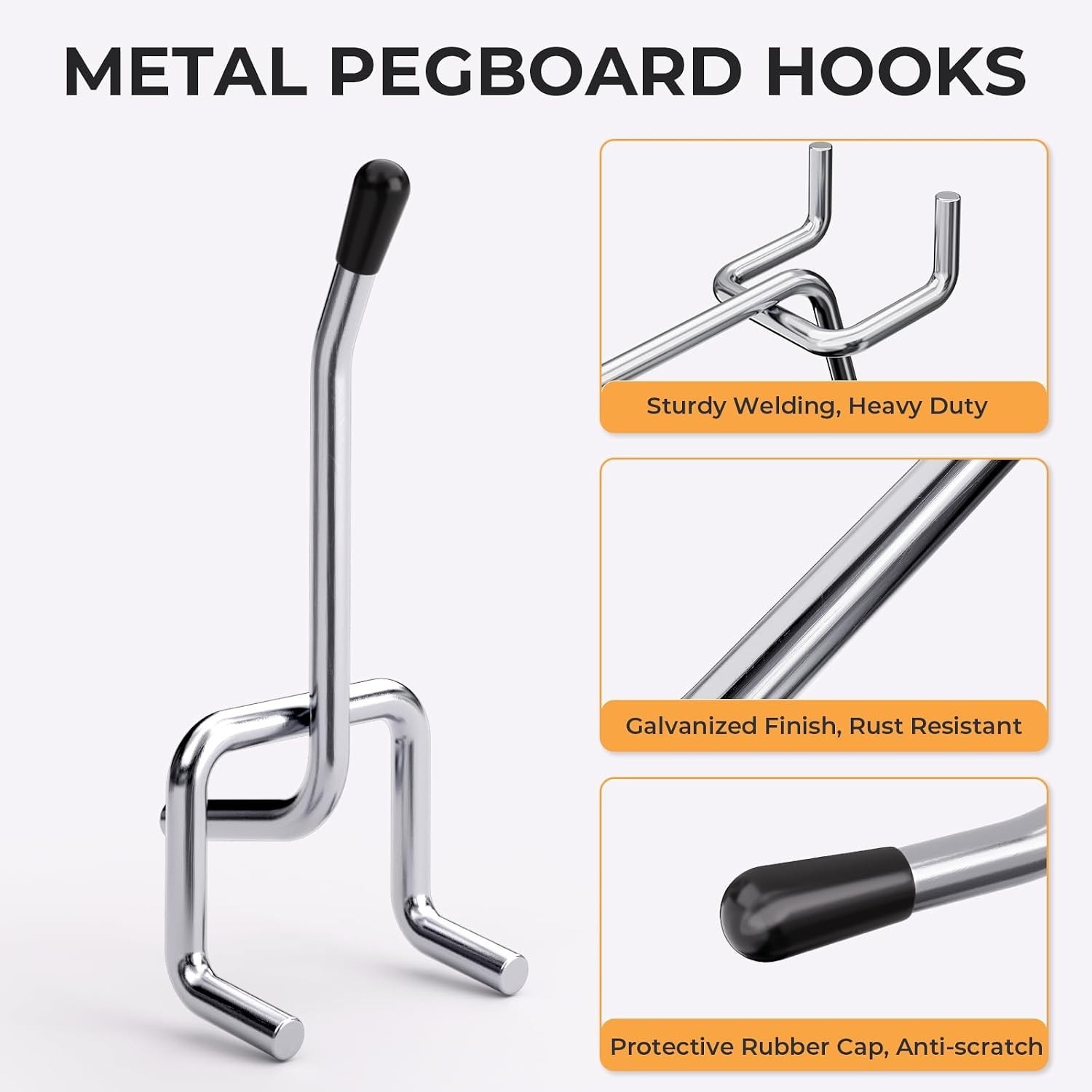 50 Pack Pegboard Hooks, 2 Inch Metal Peg Board Hooks Accessories, Peg
