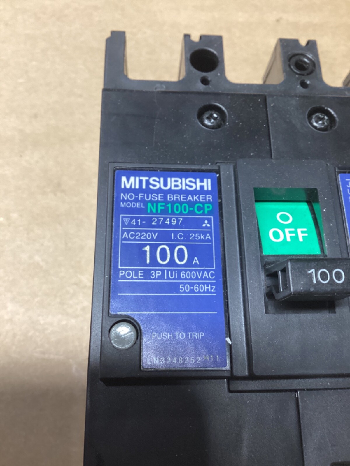 MITSUBISHI NF100-CP NO-FUSE BREAKER 100A 50-60HZ 3 POLE 600V #115G76PR7