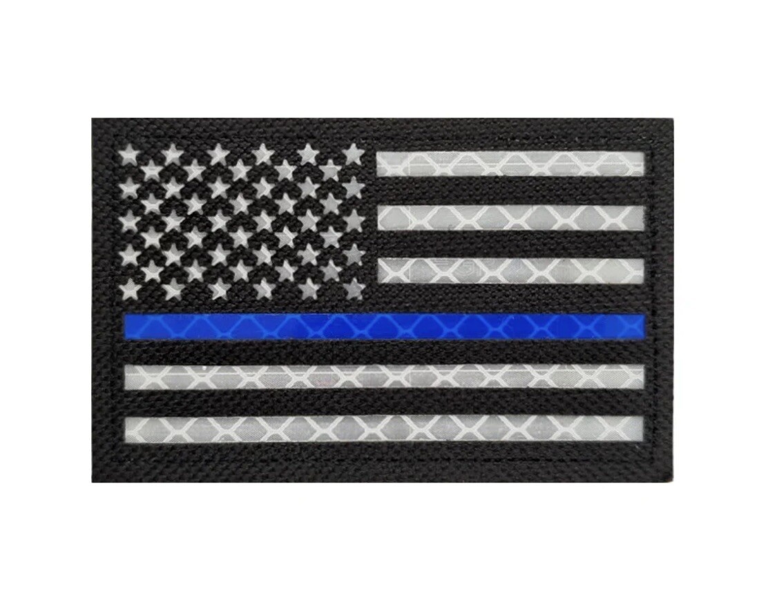 Reflective IR Thin Blue Line Flag Patch Hook And Loop Police Law Enforcement 3x2