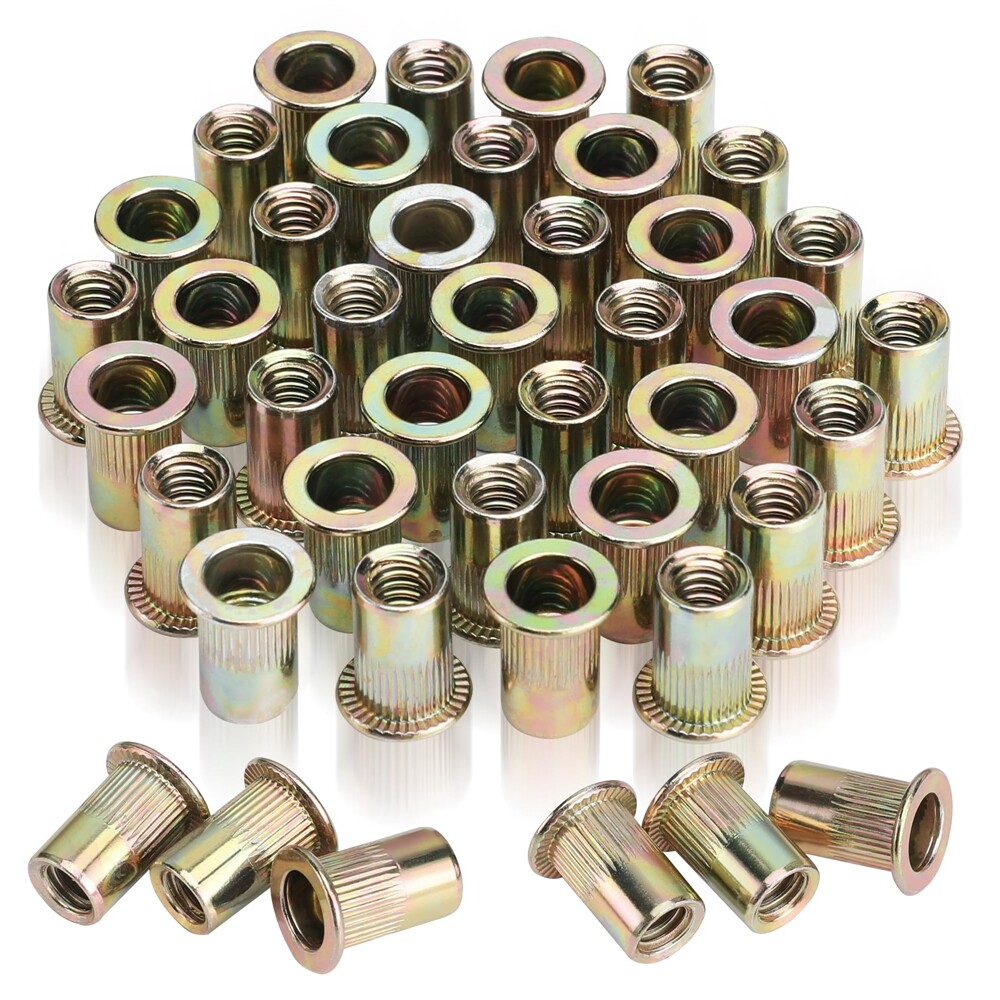 WORKPRO 150PC Rivet Nut 1/4"-20 Zinc Plated Rivnut Flat Head Threaded Insert Nut