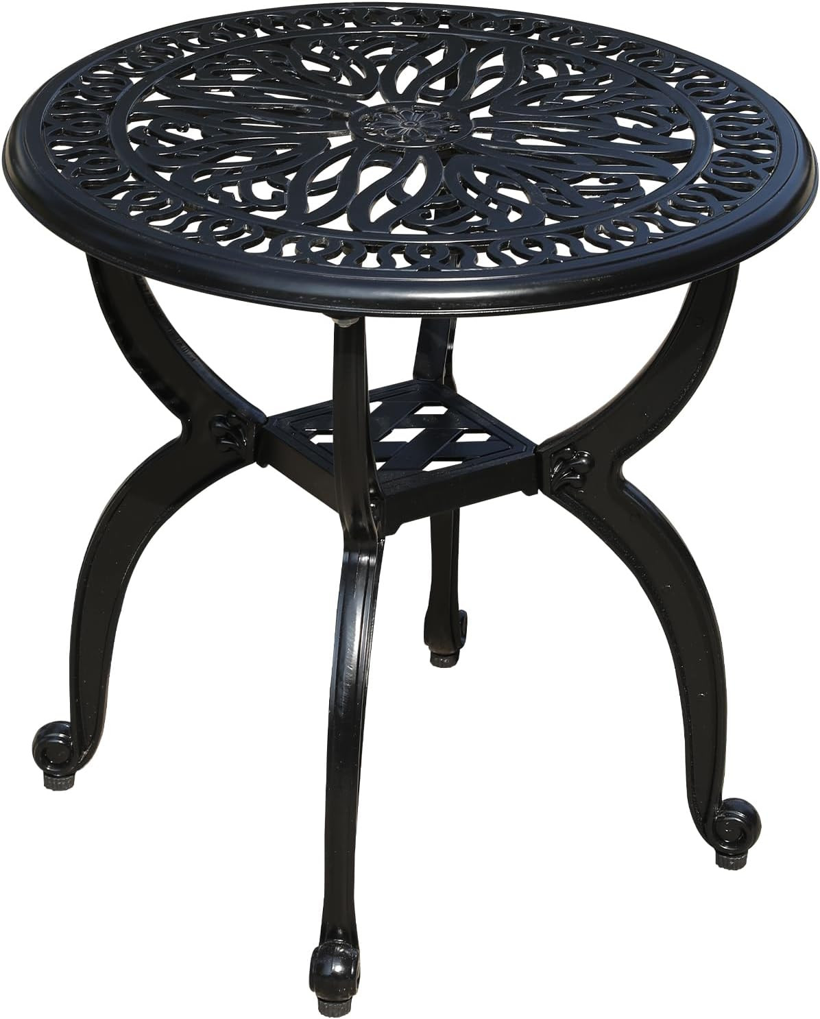 Cast Aluminum Outdoor Side Table, All Weather round Small Coffee Table for Patio