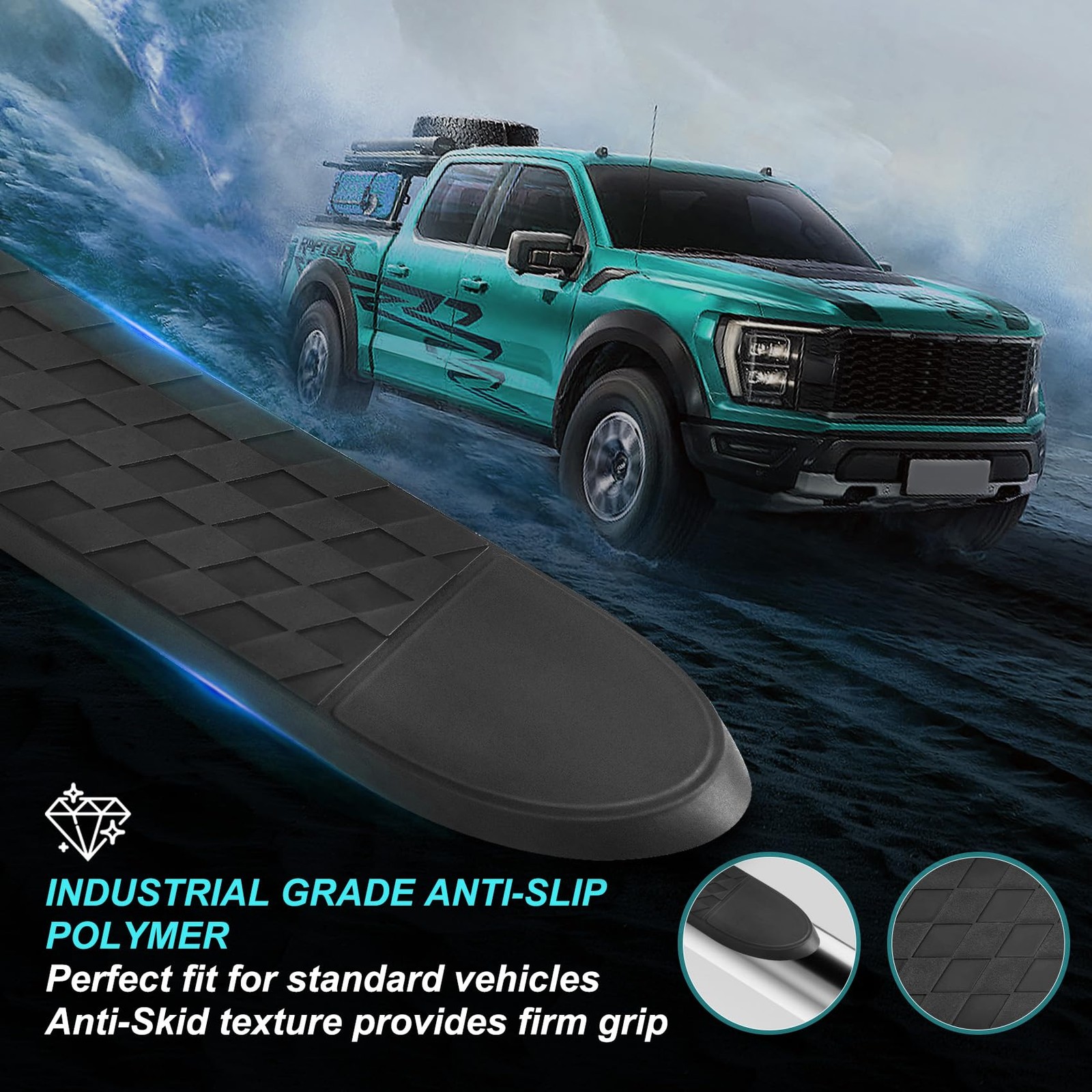 "4" NonSlip Nerf Bar Replacement Pads 24" x 4", 4Pack, Easy Install"