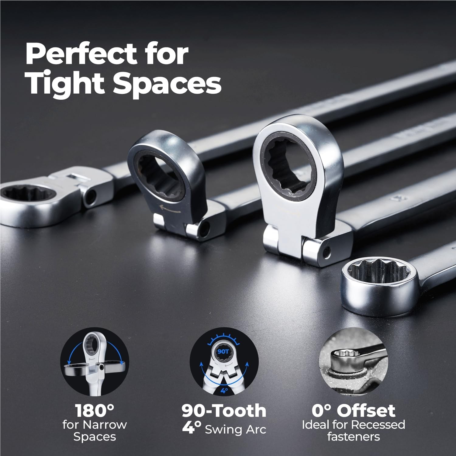 10mm Extra Long Ratcheting Wrench Flex Head Fixed Offset Double Box End
