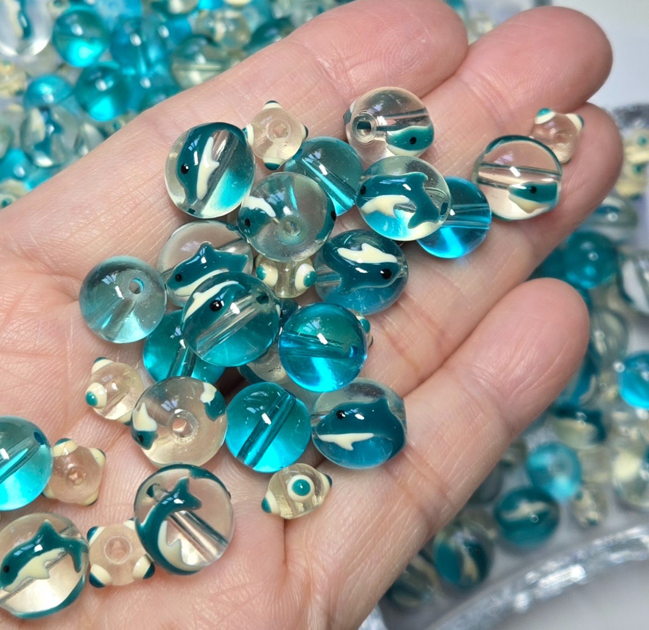 Dolphin Beads Blue Round Beads for Jewelry Beads DIY craft 100 pcs 10mm
