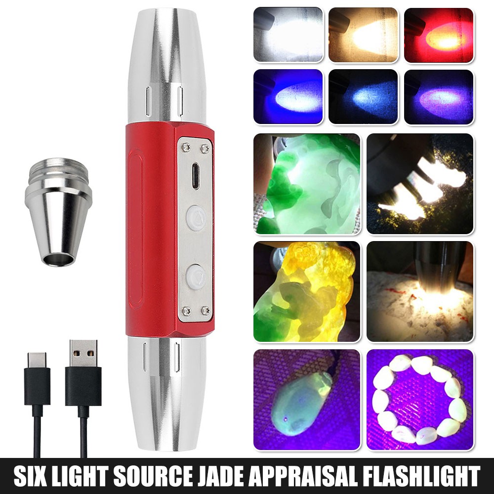 Six Light Source Rechargeable Jade Identification Flashlight UV LED Jewelry Test
