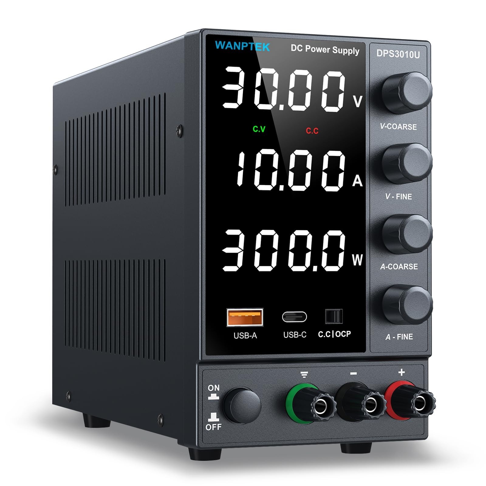 Adjustable 0-30V 10A Variable Power Supply, Switching Bench PSU, USB Type-C Quic