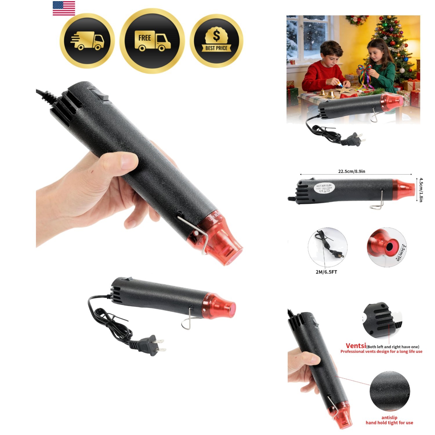 for Crafting, 110V 300W Handed Hot Air Gun, 3.28FT Ultra-Long Cable Portable ...