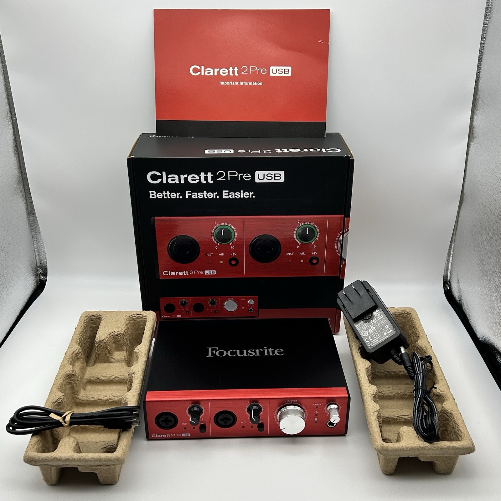 Focusrite Clarett 2Pre USB-C Audio Interface with Power Adapter and USB-C Cable
