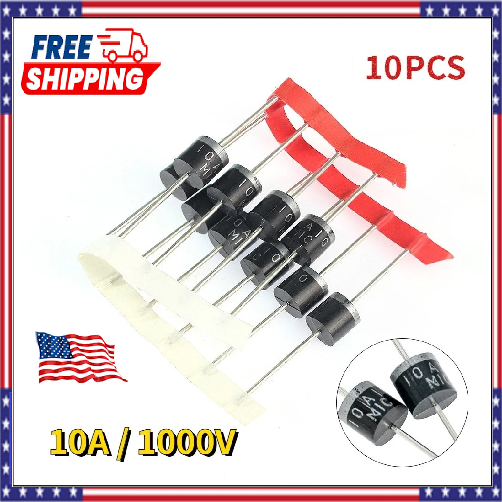 10PCS 10A10 Rectifier Diodes 10A 1000V DO-27 Axial Electronic Components - USA