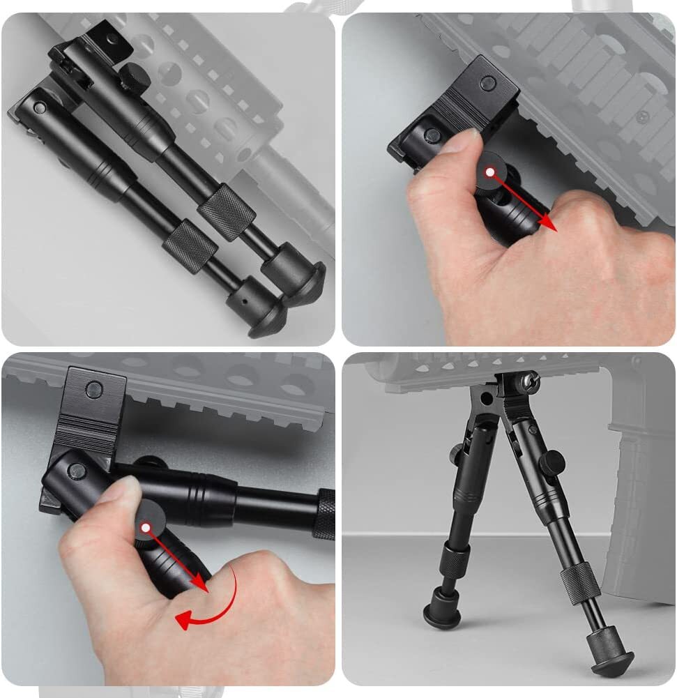 6''Spring Return Hunting Rifle Bipod with Ring Mount/Swivel Adapter/Barrel Mount