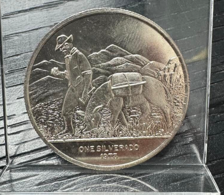 1973 1 Oz 999 Silver Round One Silverado World Mint Corp Globe Prospector Donkey