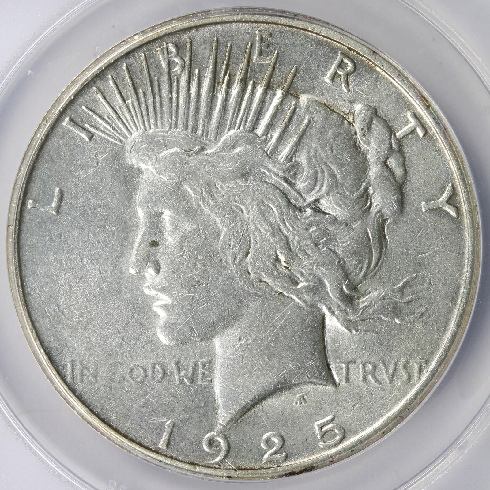 1925-S $1 Silver Peace Dollar ANACS AU55 Details Cleaned