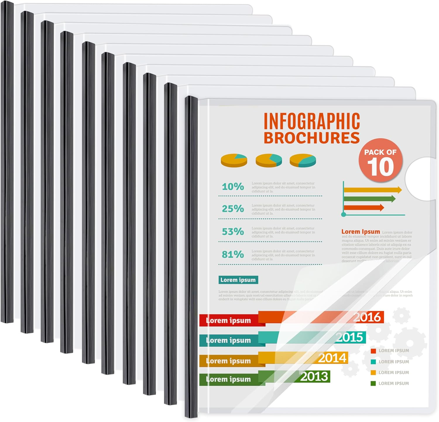 10 Pack Report Covers with Sliding Bar - Clear Plastic Presentation Folders
